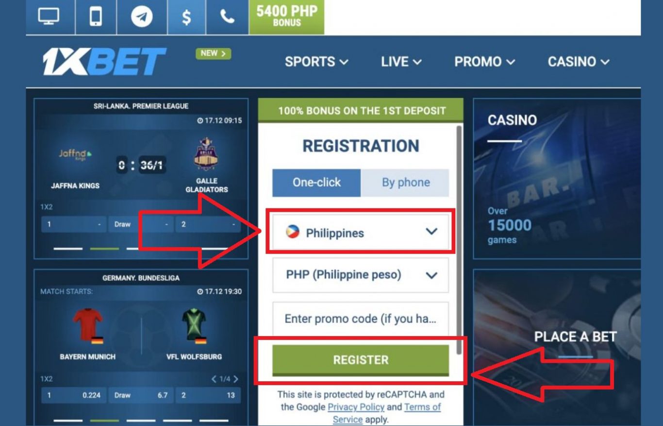 1xBet app login online procedure