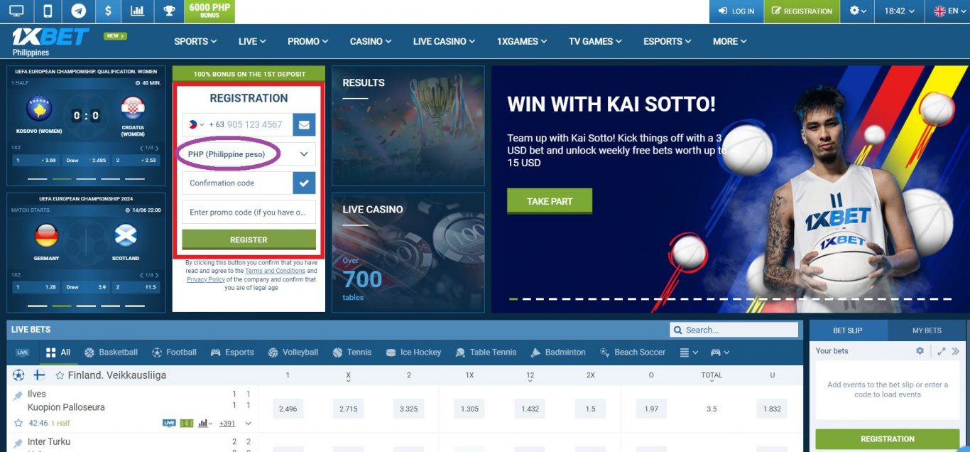 1xBet sports betting area